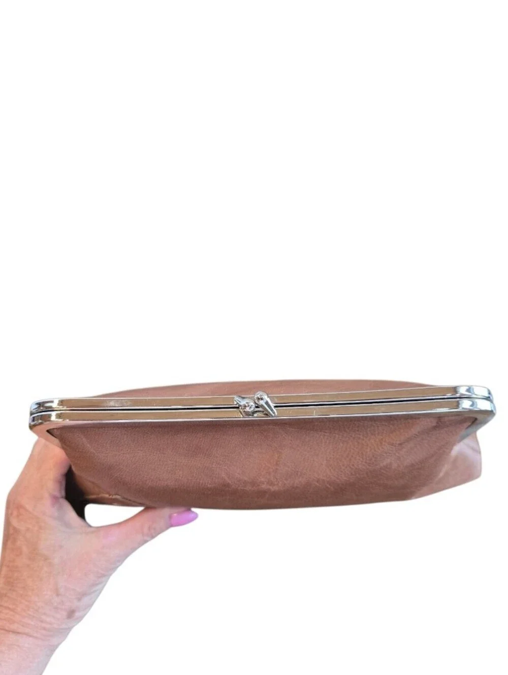 Brown Distressed Faux Leather Kisslock Clutch